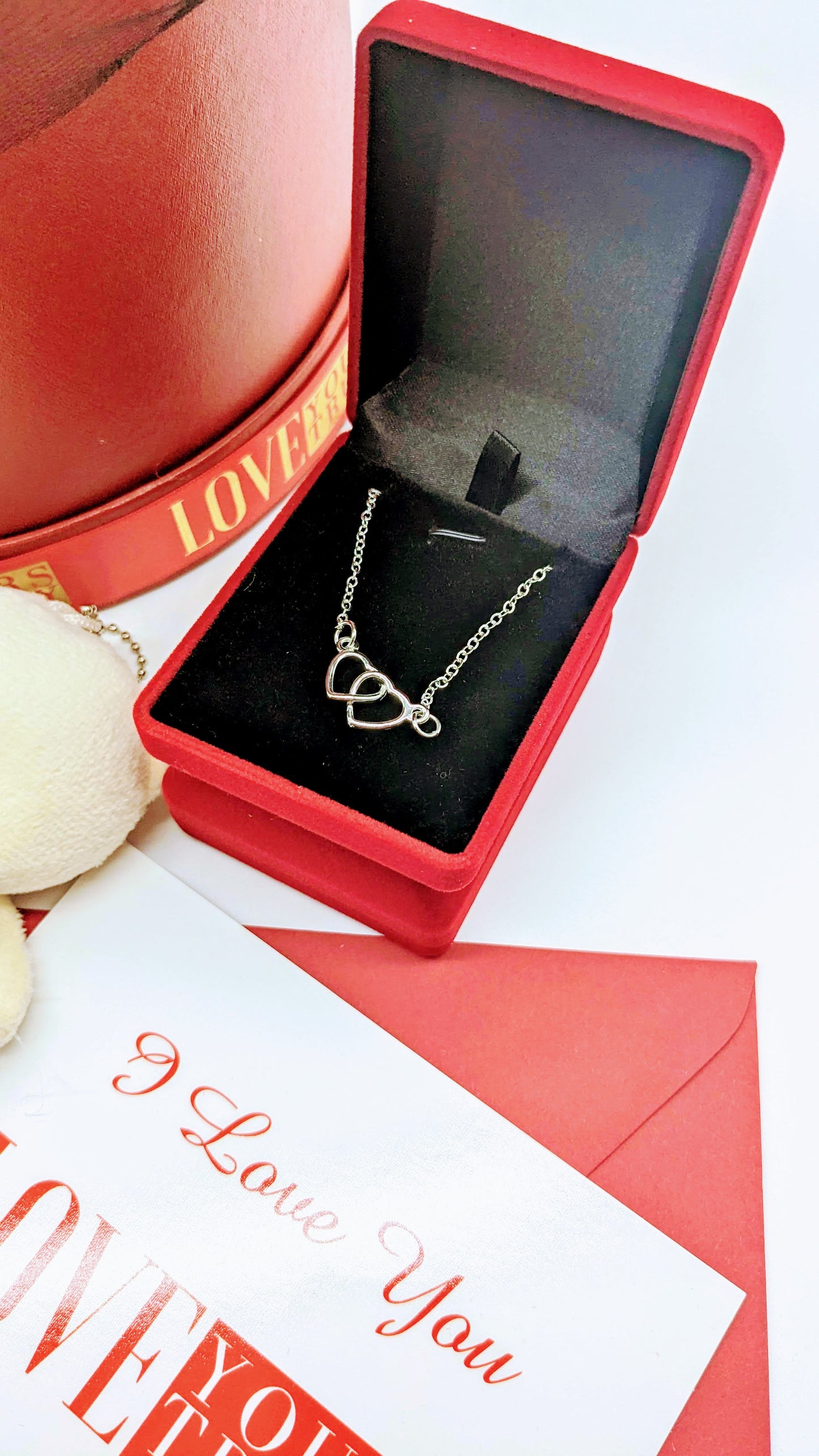 Silver Tone Double Heart Pendant Necklace